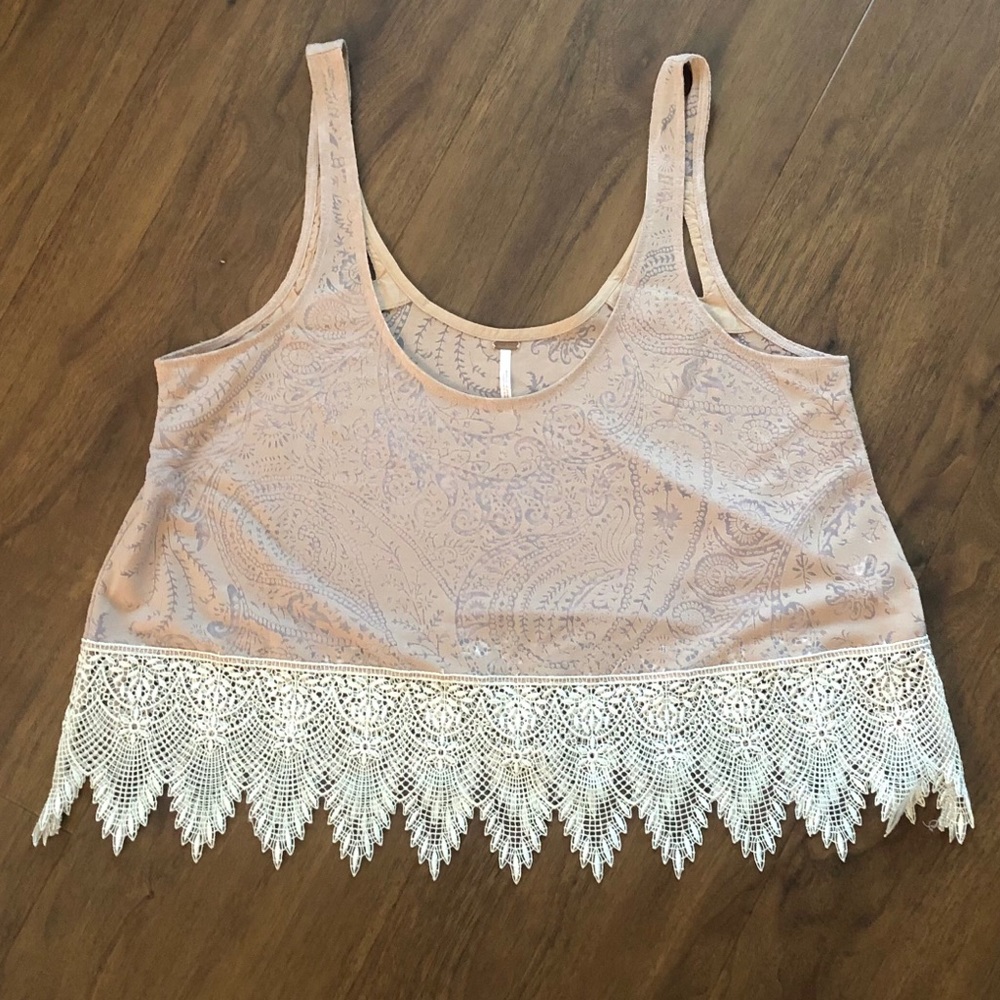 Free People Paisley Burnout Lace Hem Tank-top